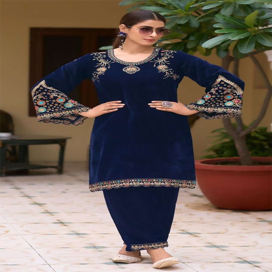 Blue Velvet Partywear Kurtis